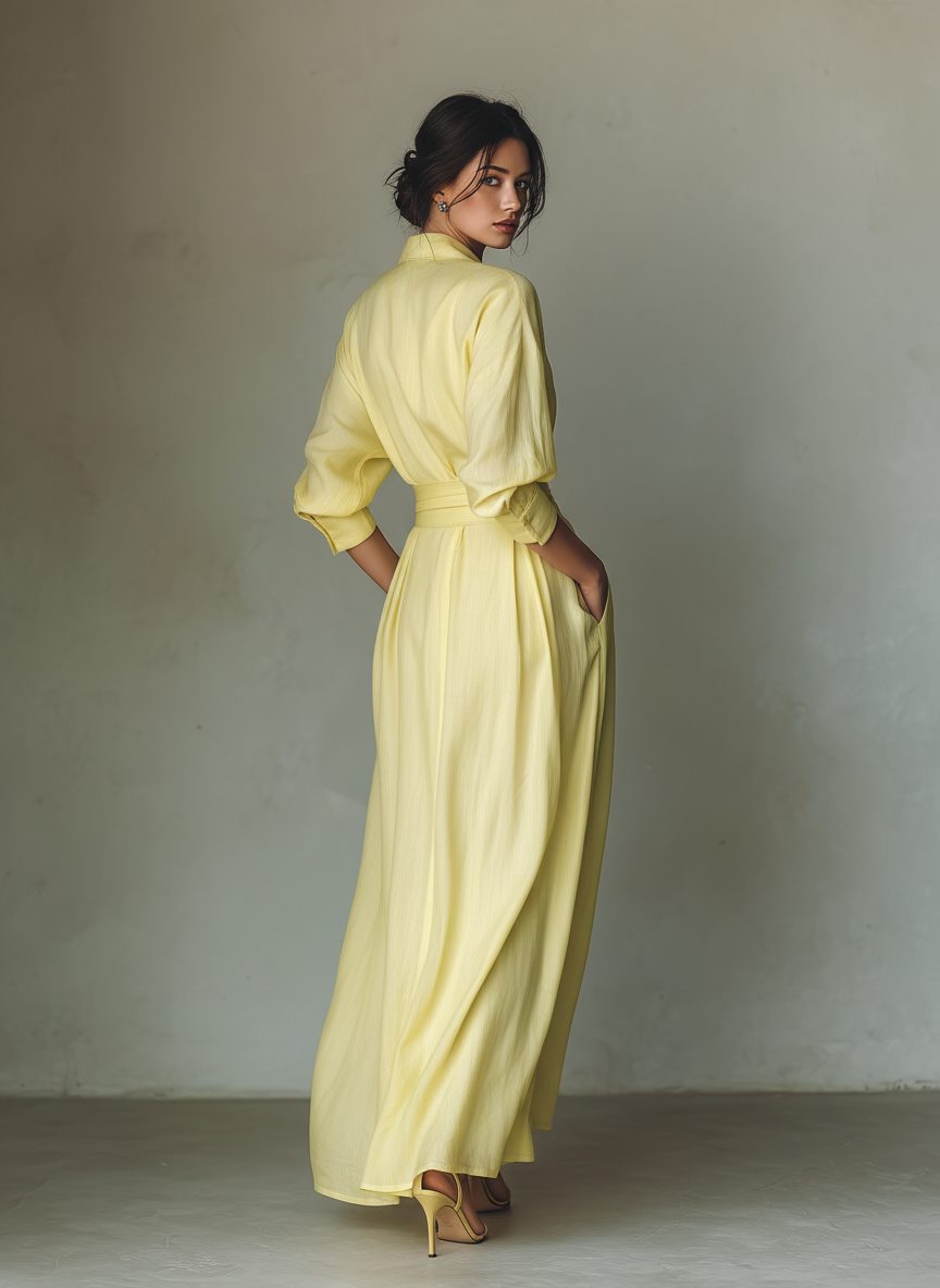 Maxi Shirt Dress with Tie Waist and Half Sleeves for Women