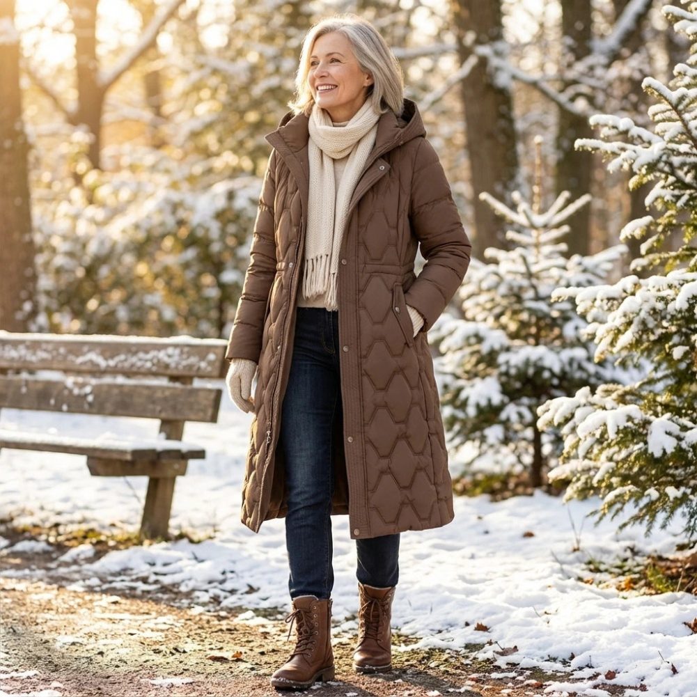 Quilted Longline Hooded Puffer Coat for Women