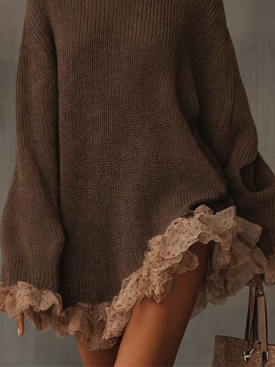 Ribbed Knit Formal Oversized Mini Dress with Roll Neck for Women
