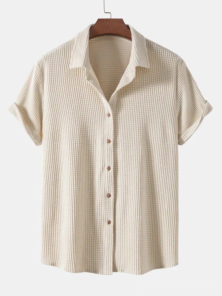 Ribbed Knit Short Sleeve Shirt and Shorts Set for Men