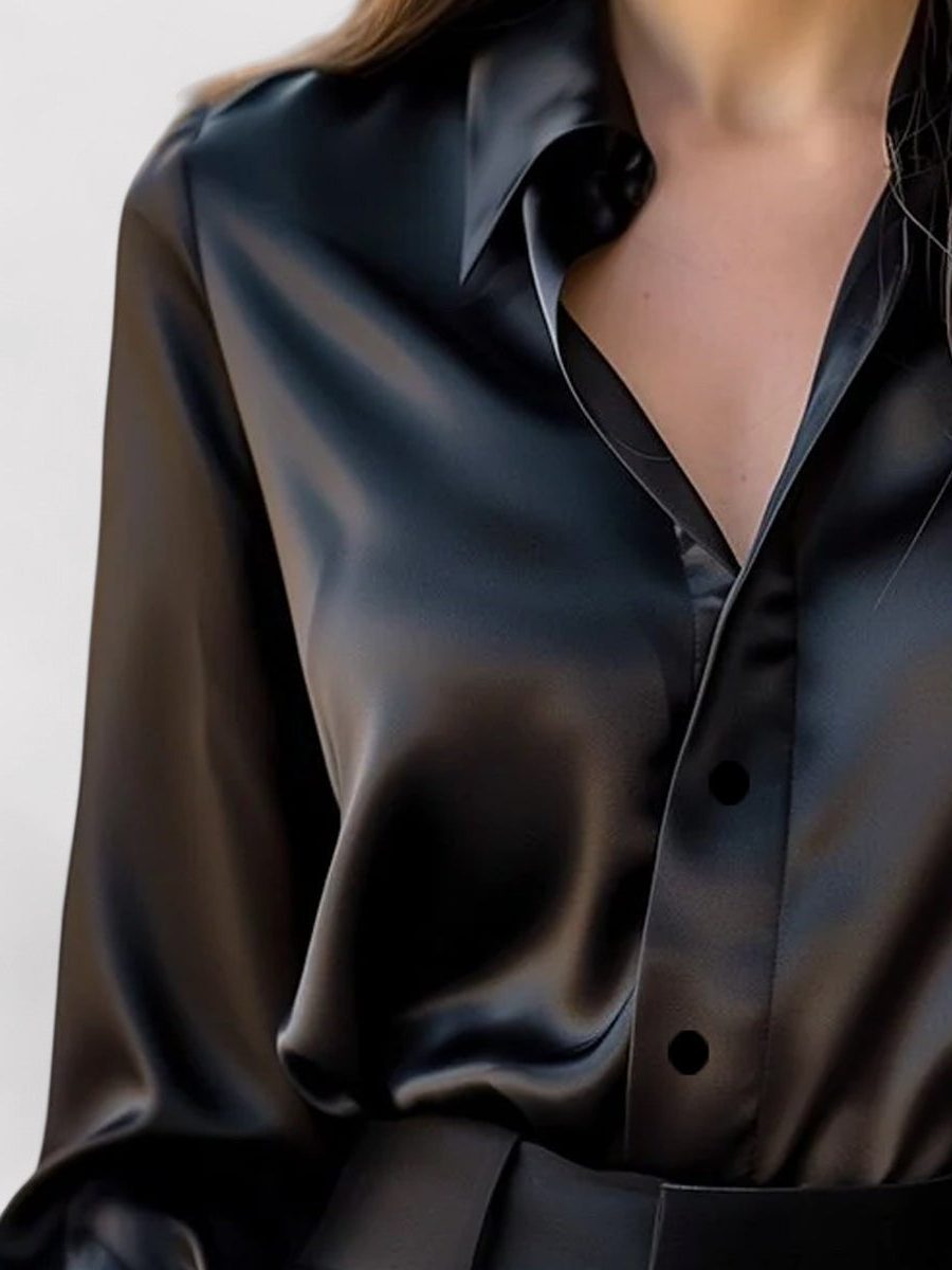 Satin Blouse with Button-Down Front for Women