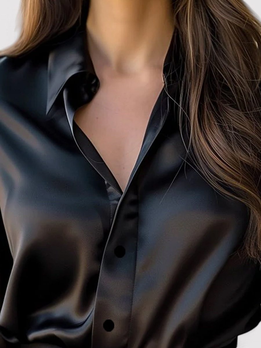 Satin Blouse with Button-Down Front for Women