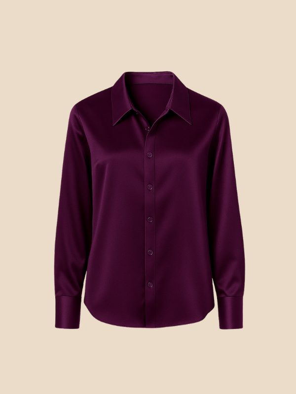 Satin Button-Down Shirt with Pointed Collar for Women