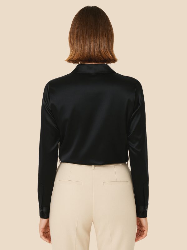 Satin Button-Down Shirt with Pointed Collar for Women