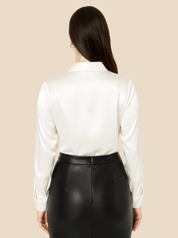 Satin Button-Down Shirt with Pointed Collar for Women