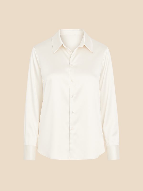 Satin Button-Down Shirt with Pointed Collar for Women