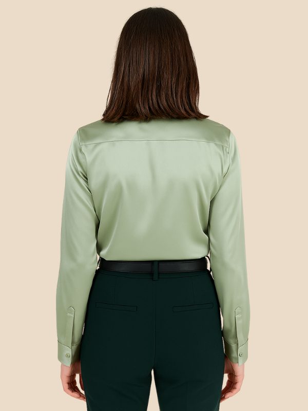 Satin Button-Down Shirt with Pointed Collar for Women