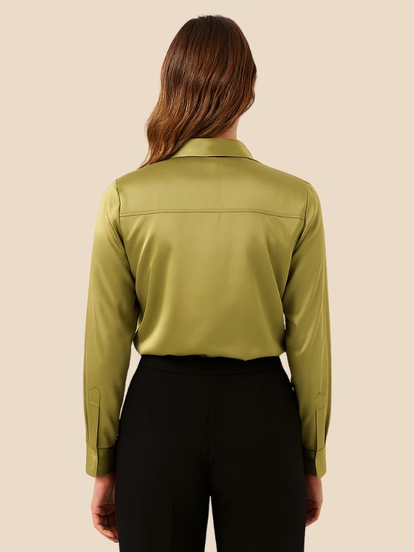 Satin Button-Down Shirt with Pointed Collar for Women