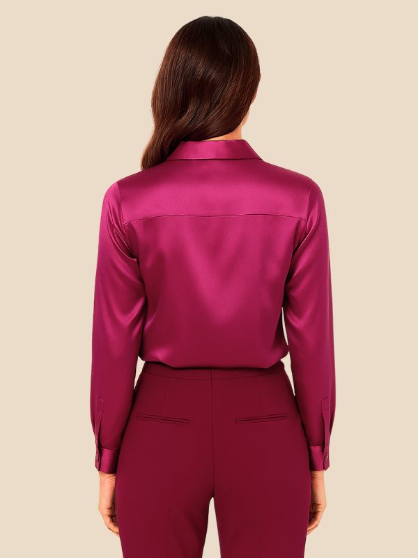 Satin Button-Down Shirt with Pointed Collar for Women