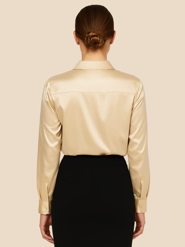 Satin Button-Down Shirt with Pointed Collar for Women