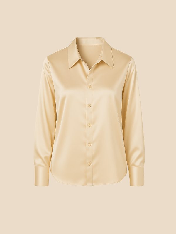 Satin Button-Down Shirt with Pointed Collar for Women