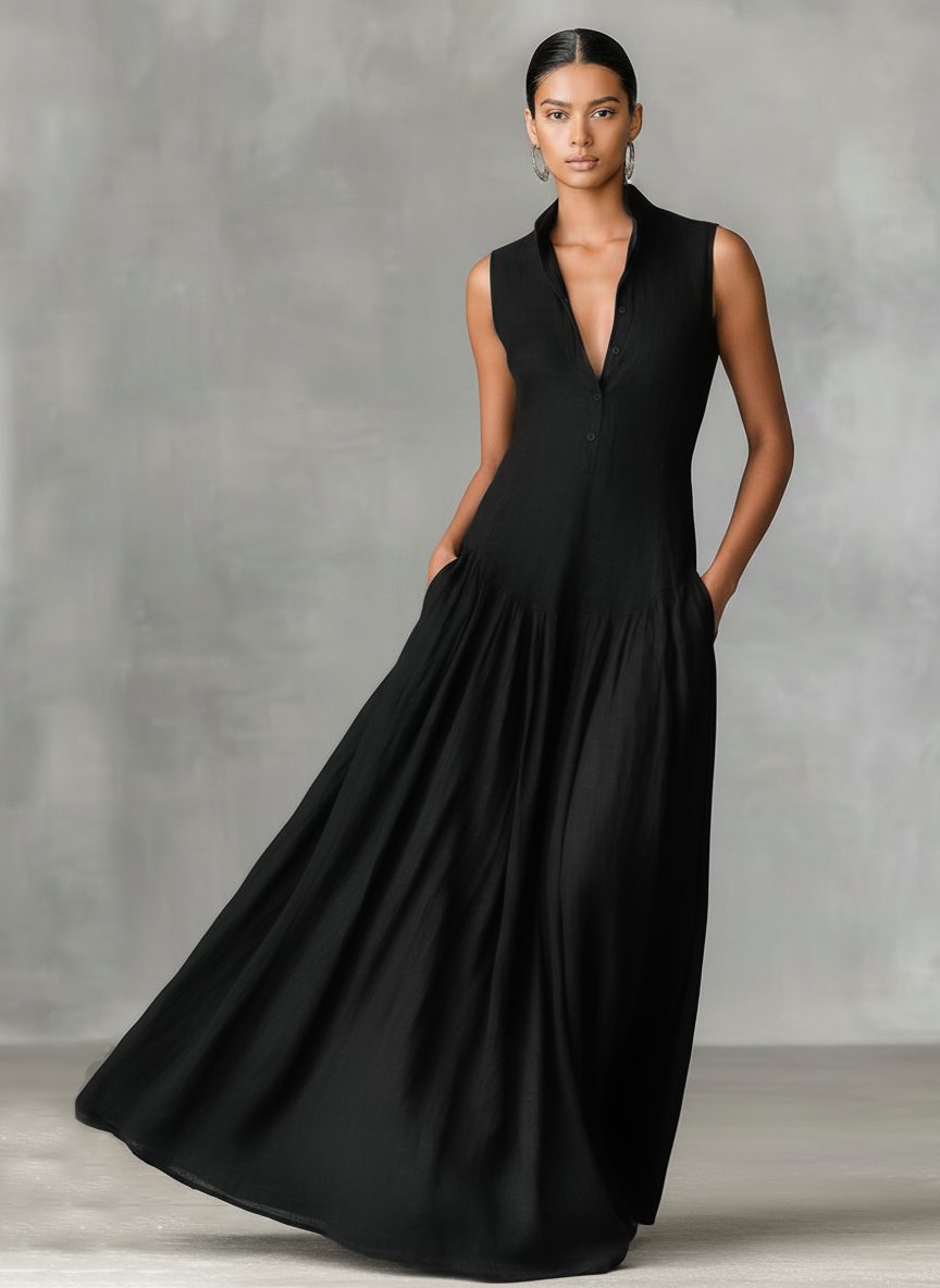 Sleeveless Maxi Dress with Button-Front for Women