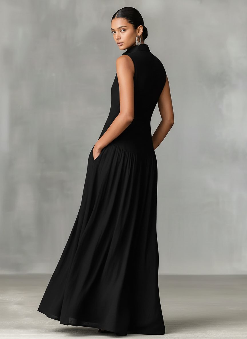 Sleeveless Maxi Dress with Button-Front for Women