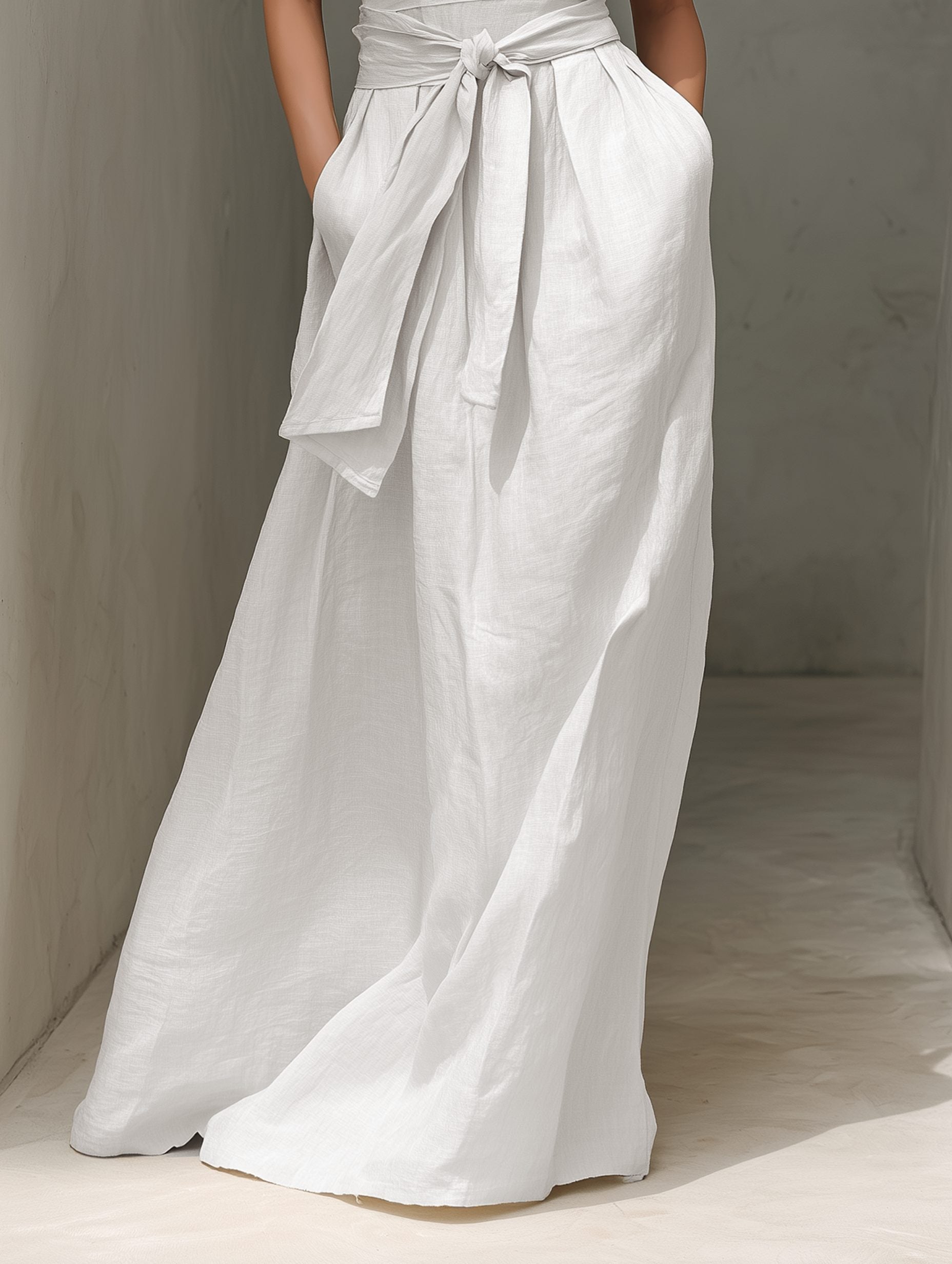 Sleeveless Maxi Dress with V-Neck and Belt for Women
