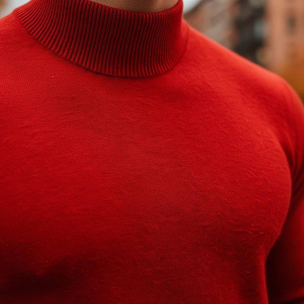 Slim Fit Ribbed Knit Jumper with Roll Neck for Men