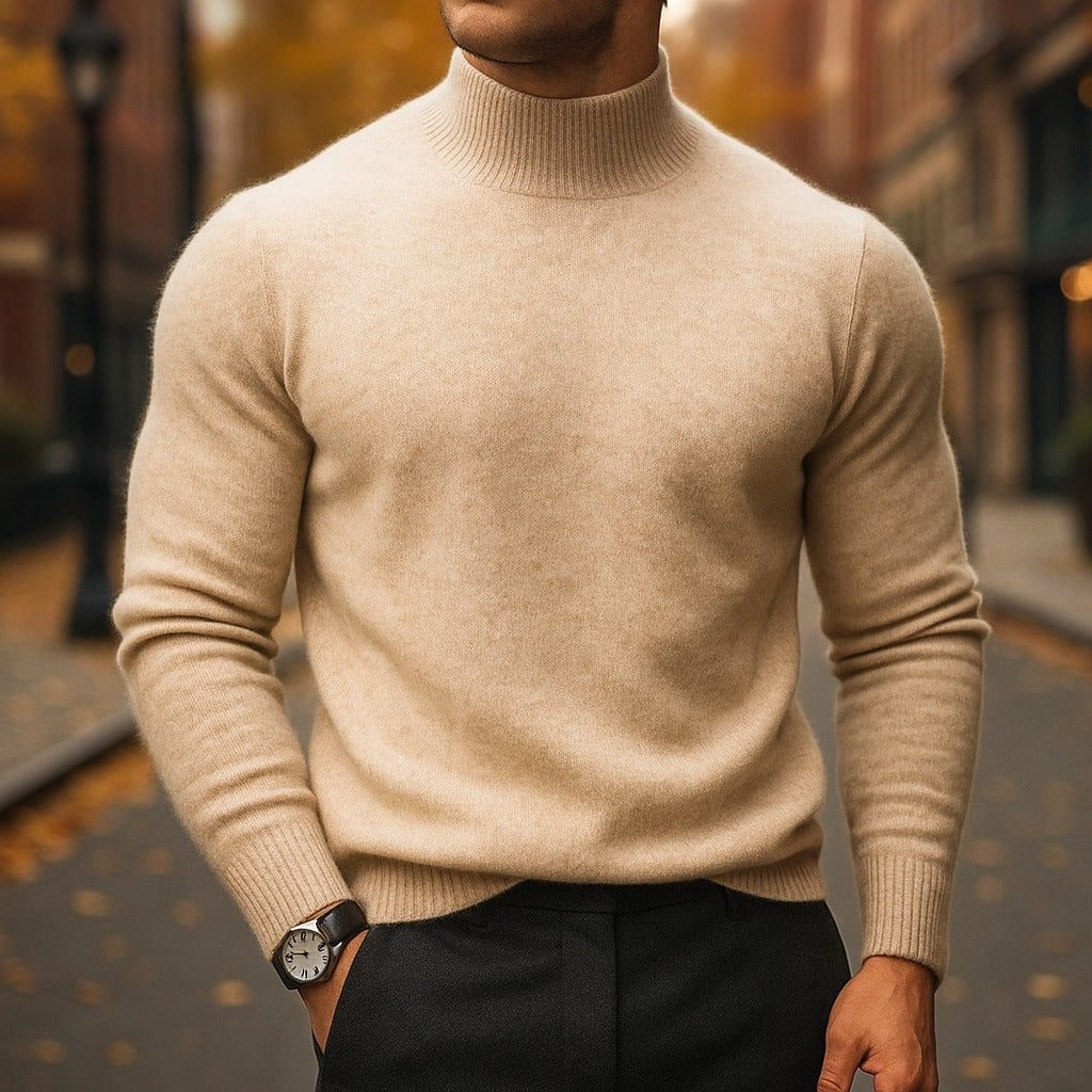 Slim Fit Ribbed Knit Jumper with Roll Neck for Men