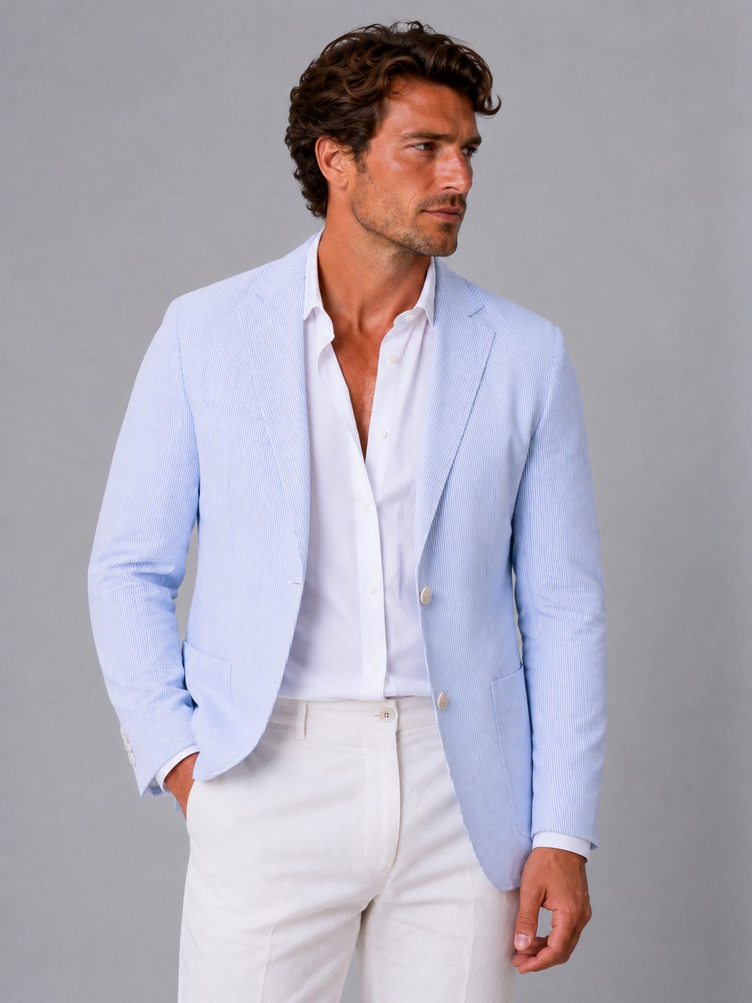 Striped Seersucker Single-Breasted Blazer for Men