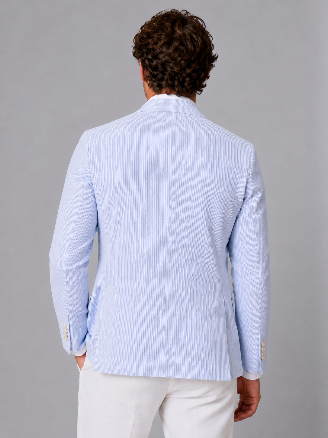 Striped Seersucker Single-Breasted Blazer for Men