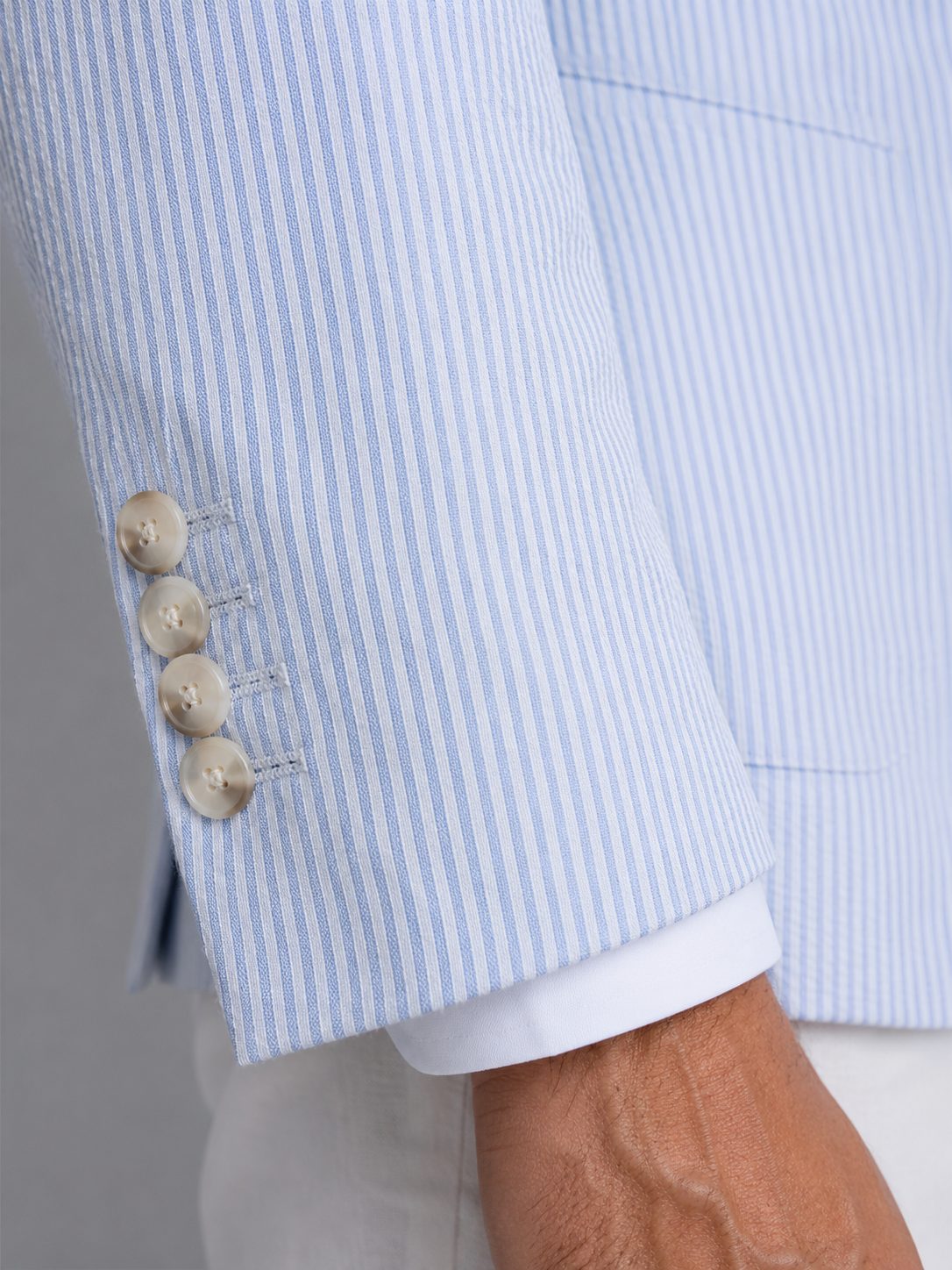 Striped Seersucker Single-Breasted Blazer for Men