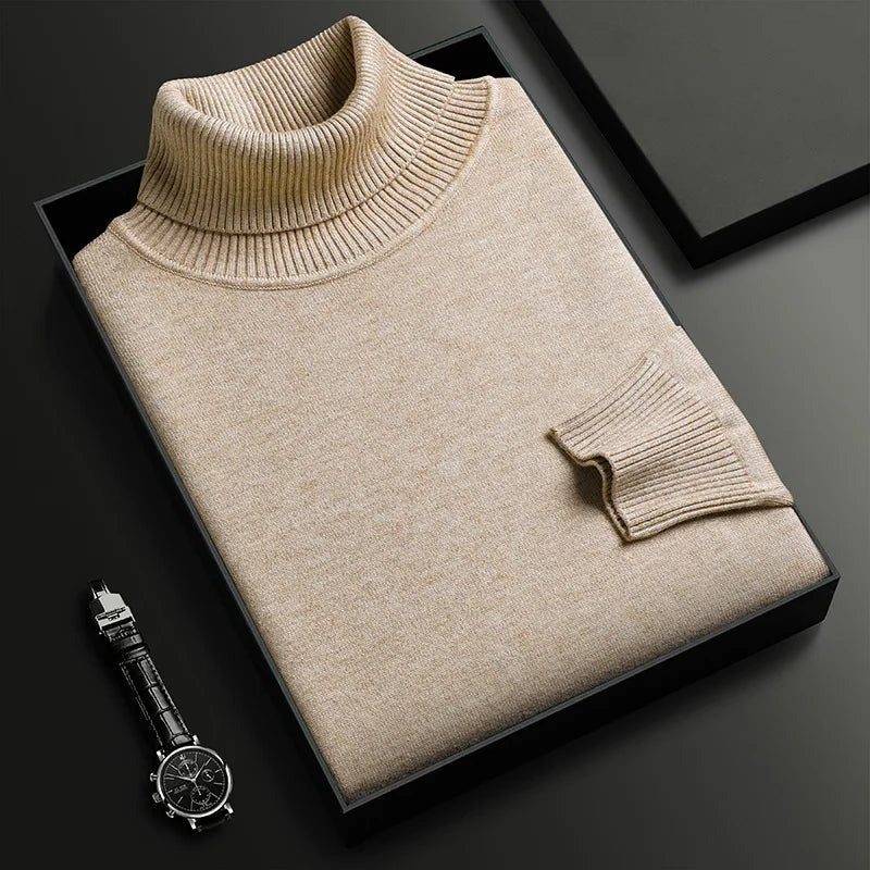 Structured Knit Casual Sweater Jumper with Roll Neck for Women in Beige
