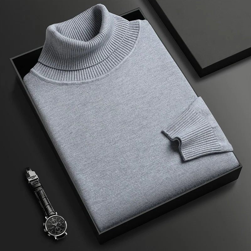 Structured Knit Casual Sweater Jumper with Roll Neck for Women in Light Grey