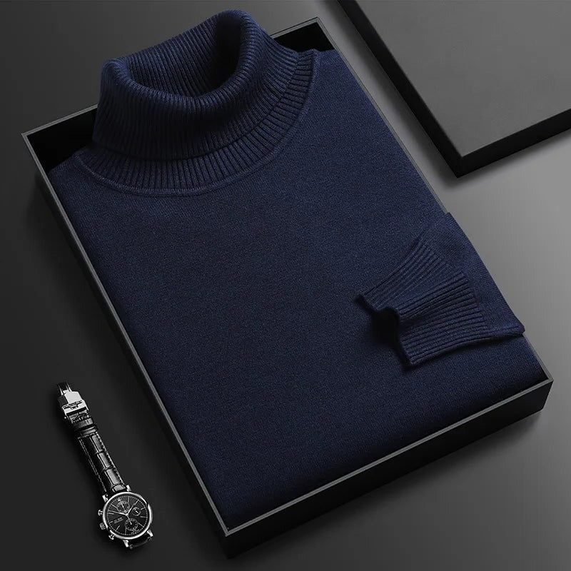 Structured Knit Casual Sweater Jumper with Roll Neck for Women in Navy