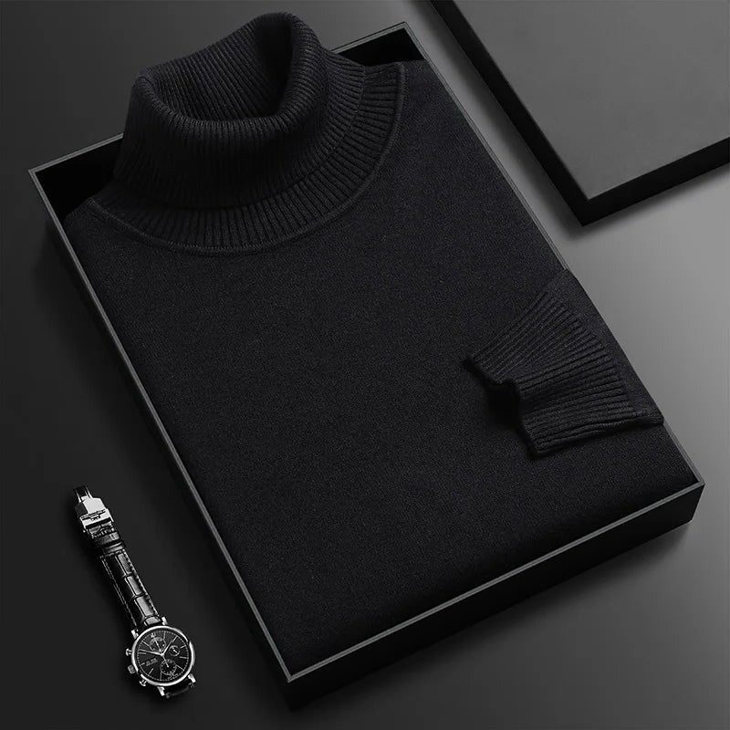 Structured Knit Casual Sweater Jumper with Roll Neck for Women in Black