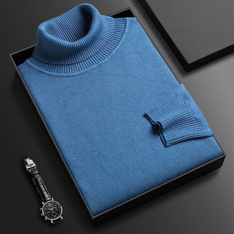 Structured Knit Casual Sweater Jumper with Roll Neck for Women in Blue