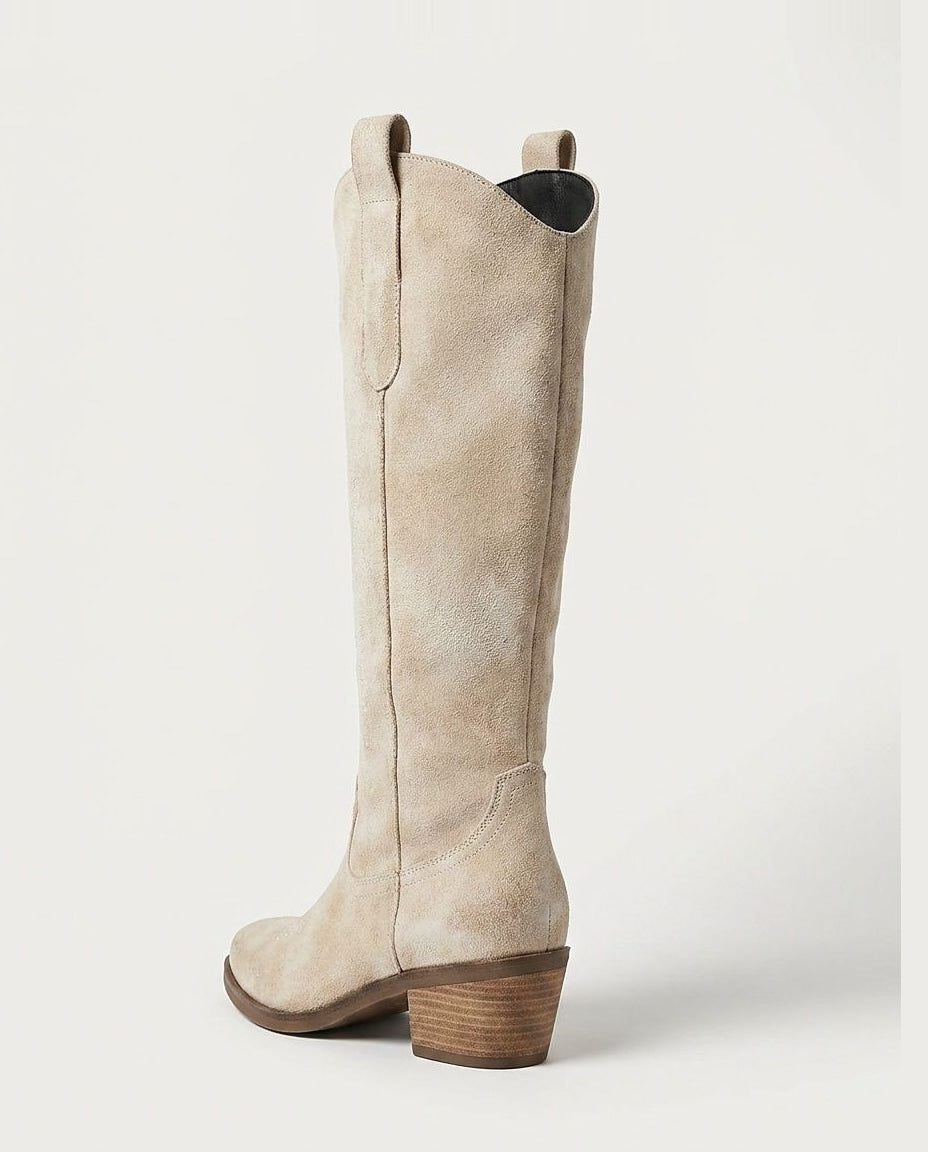 Suede-Look Embroidered Western Block Heel Knee High Boots for Women