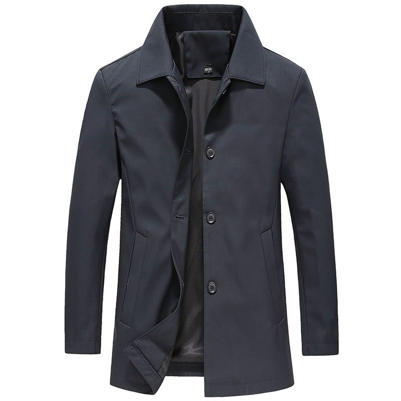 Trench Coat with Button-Down Collar and Side Pockets for Men in Navy