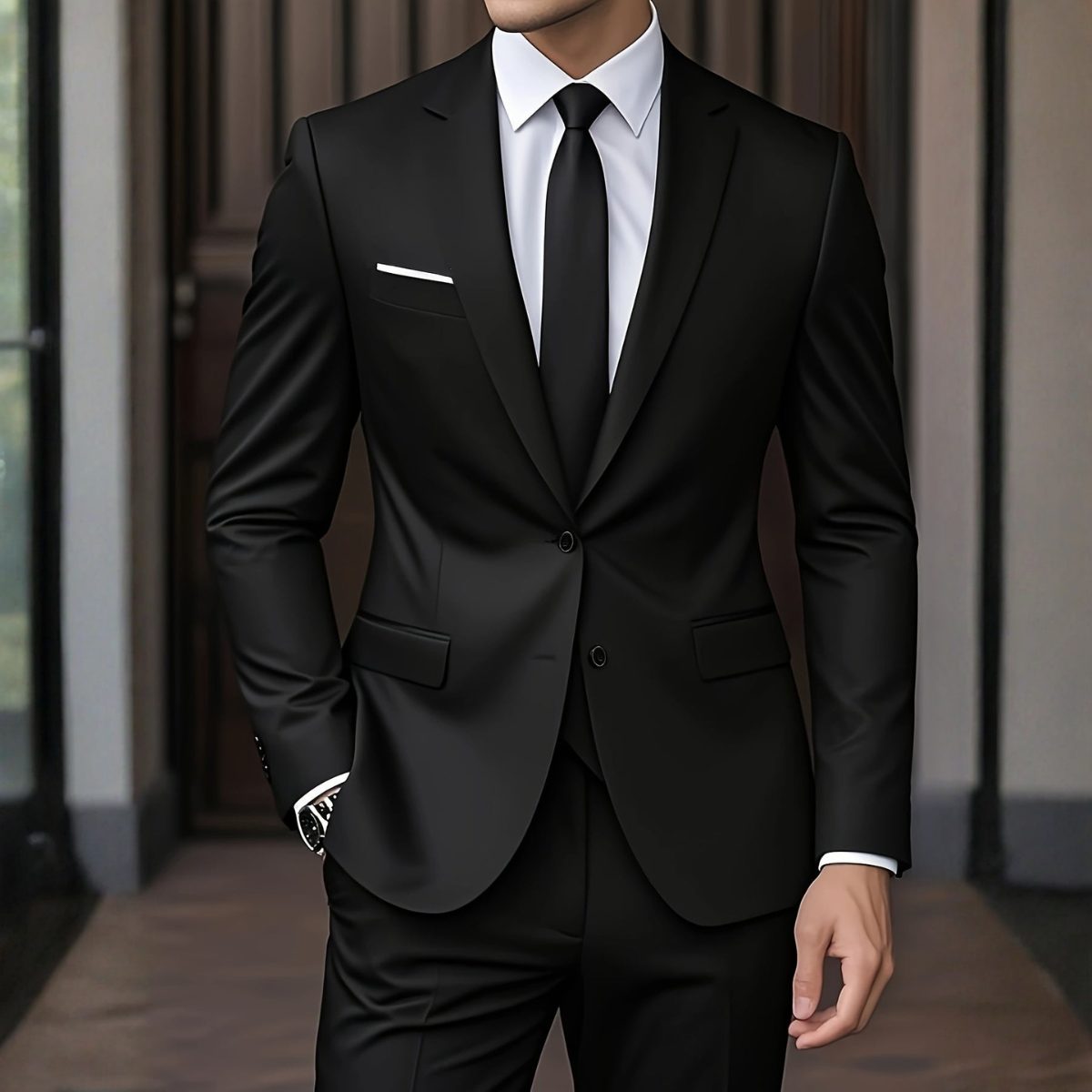 Two-Piece Tailored Blazer Suit with Notch Lapels for Men in Black