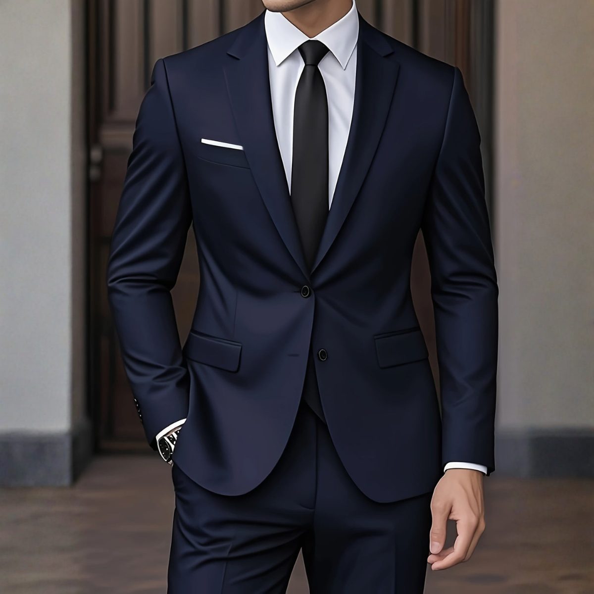 Two-Piece Tailored Blazer Suit with Notch Lapels for Men in Navy