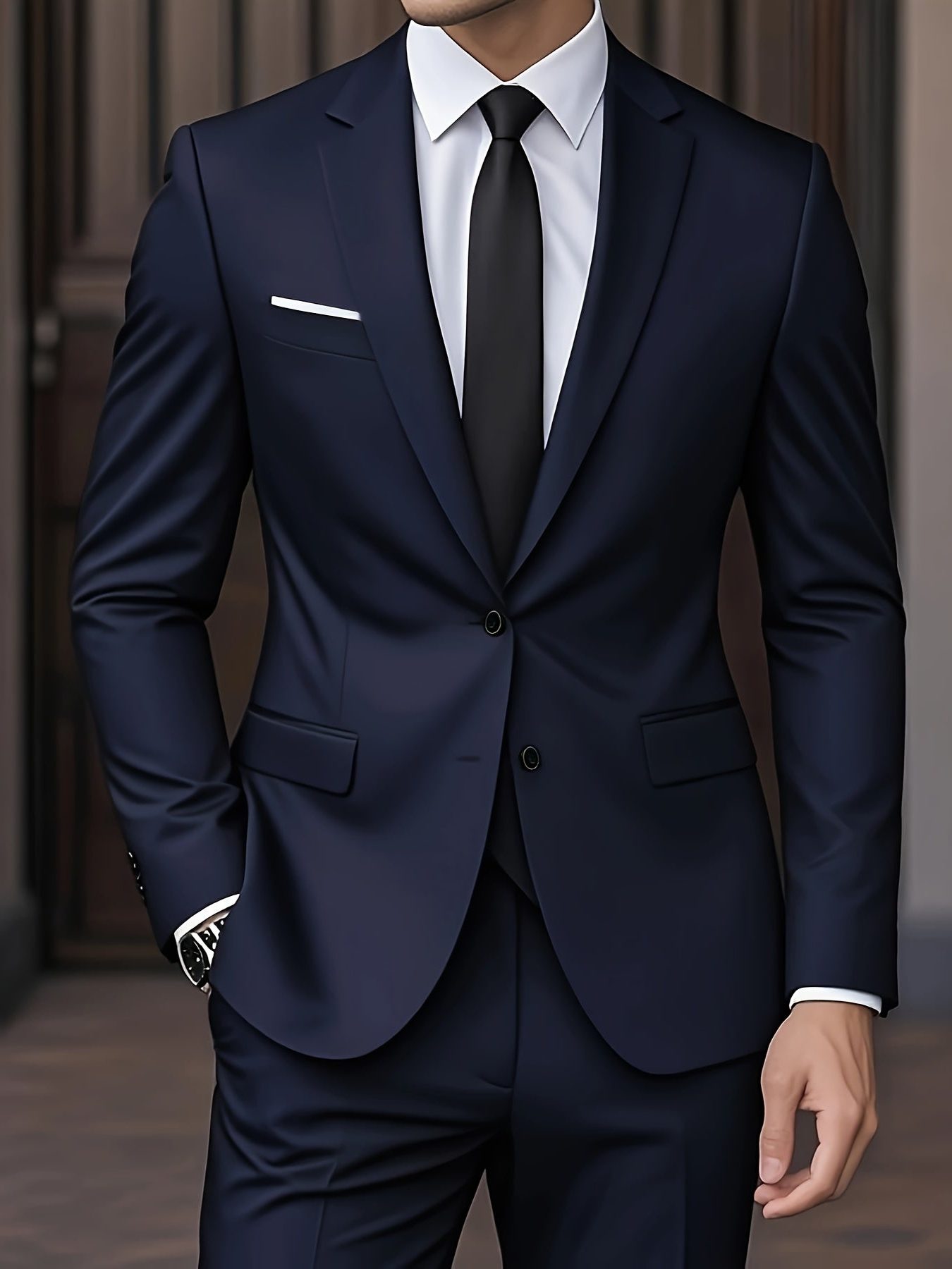 Two-Piece Tailored Blazer Suit with Notch Lapels for Men