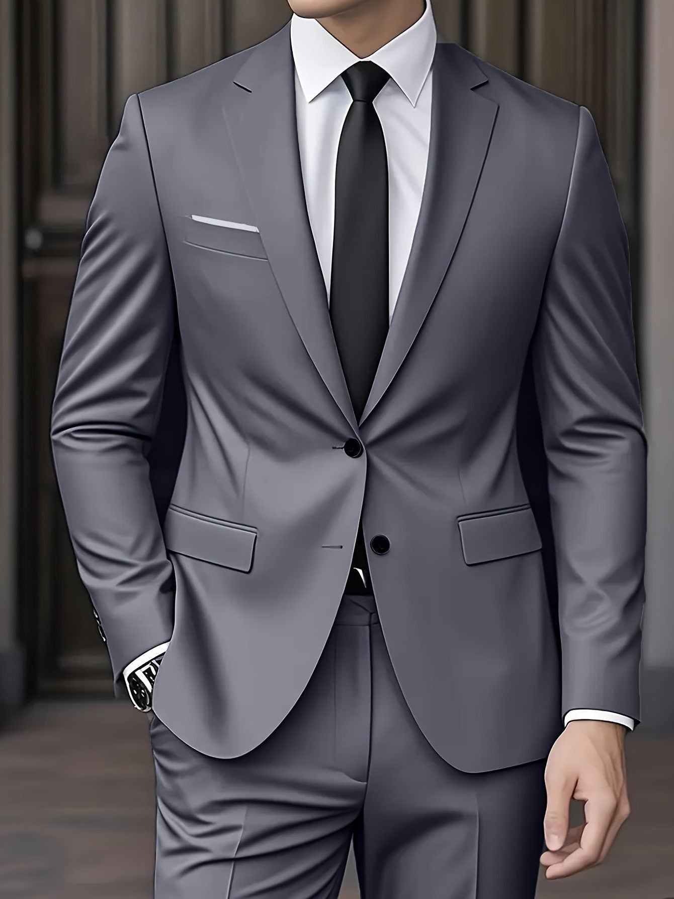Two-Piece Tailored Blazer Suit with Notch Lapels for Men