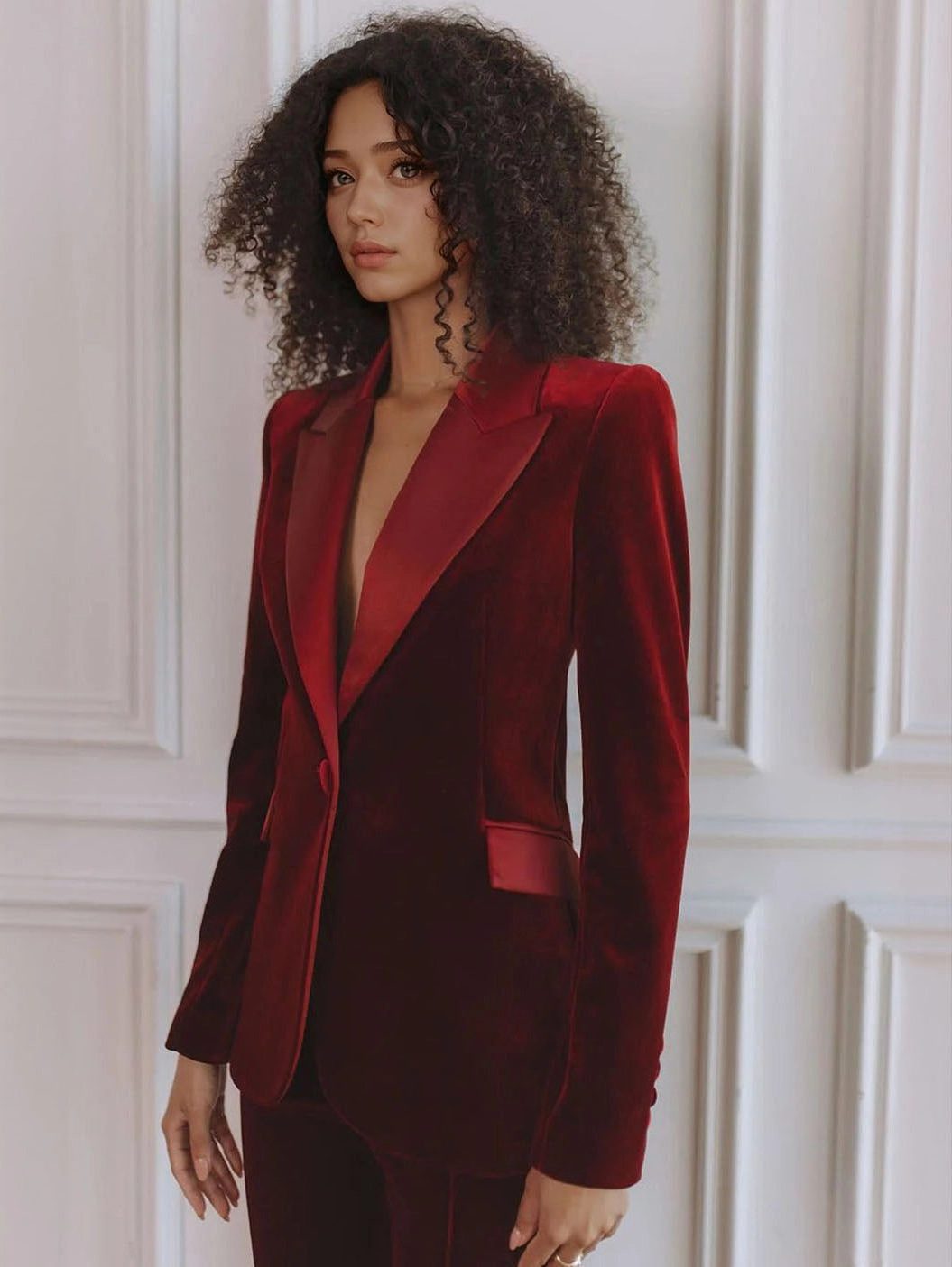 Velvet Blazer Set with Flared Trousers for Women