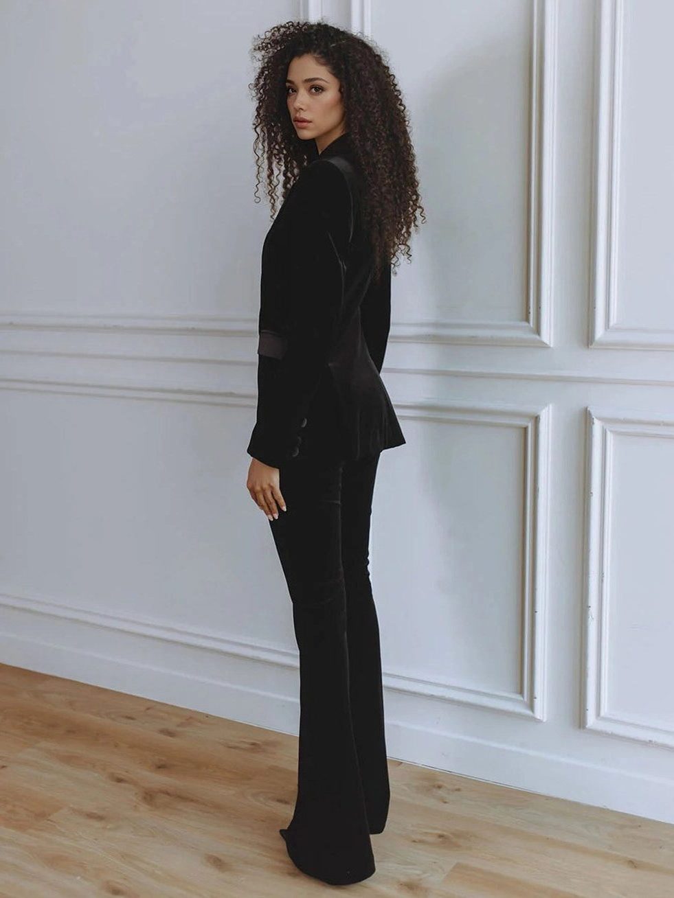 Velvet Blazer Set with Flared Trousers for Women