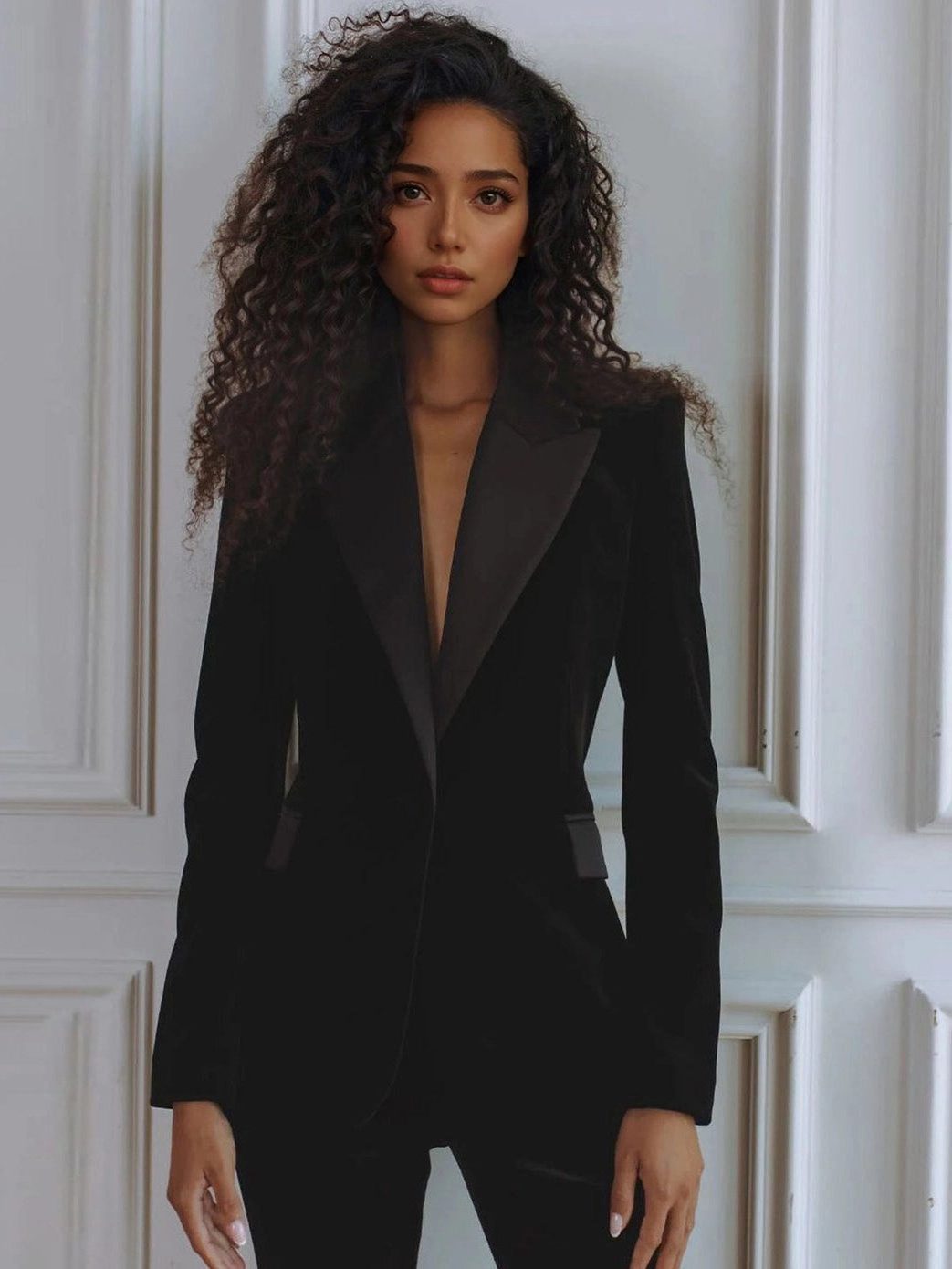 Velvet Blazer Set with Flared Trousers for Women