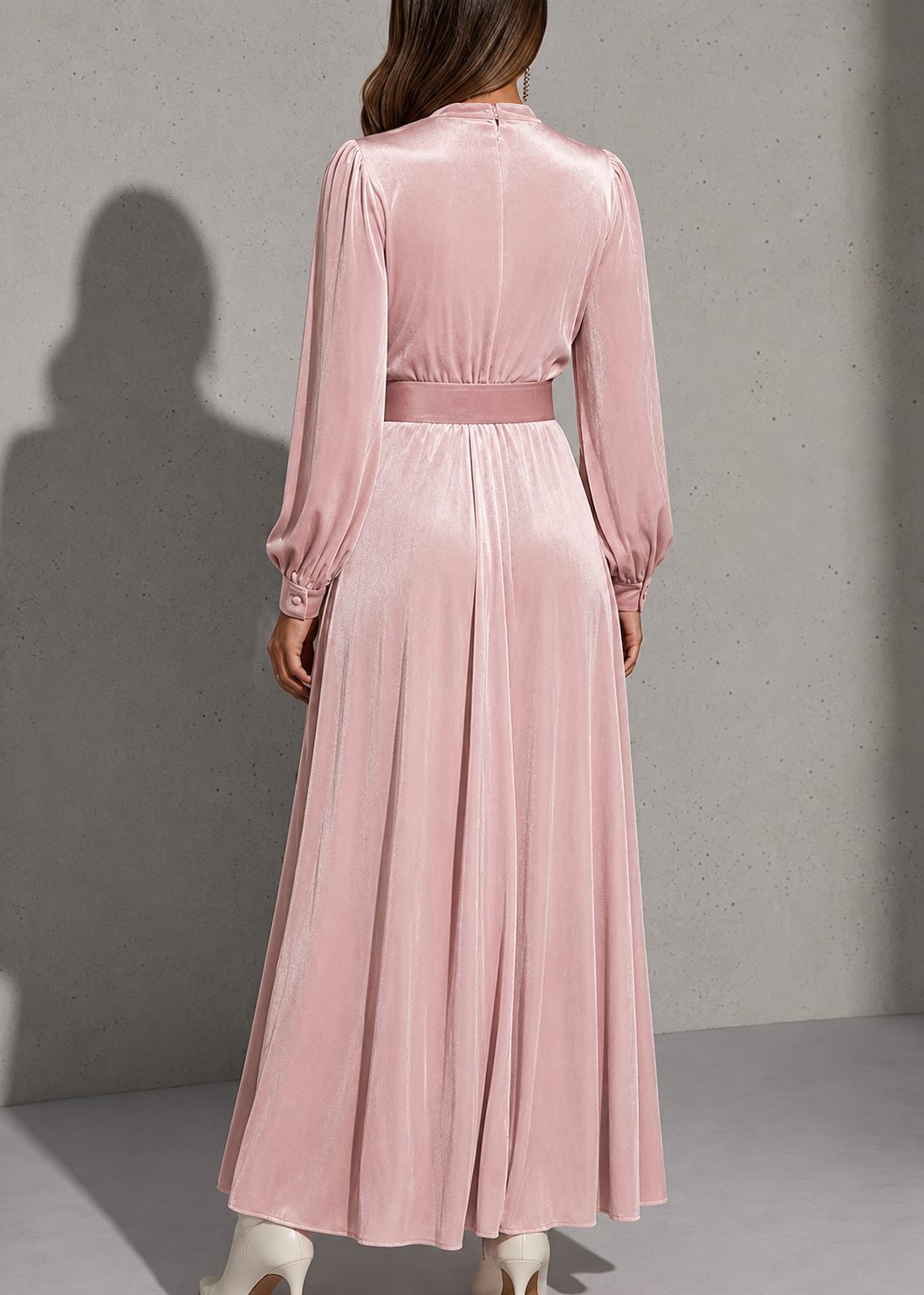 Wedding Guest Maxi Dress with Belt and Long Sleeves for Women