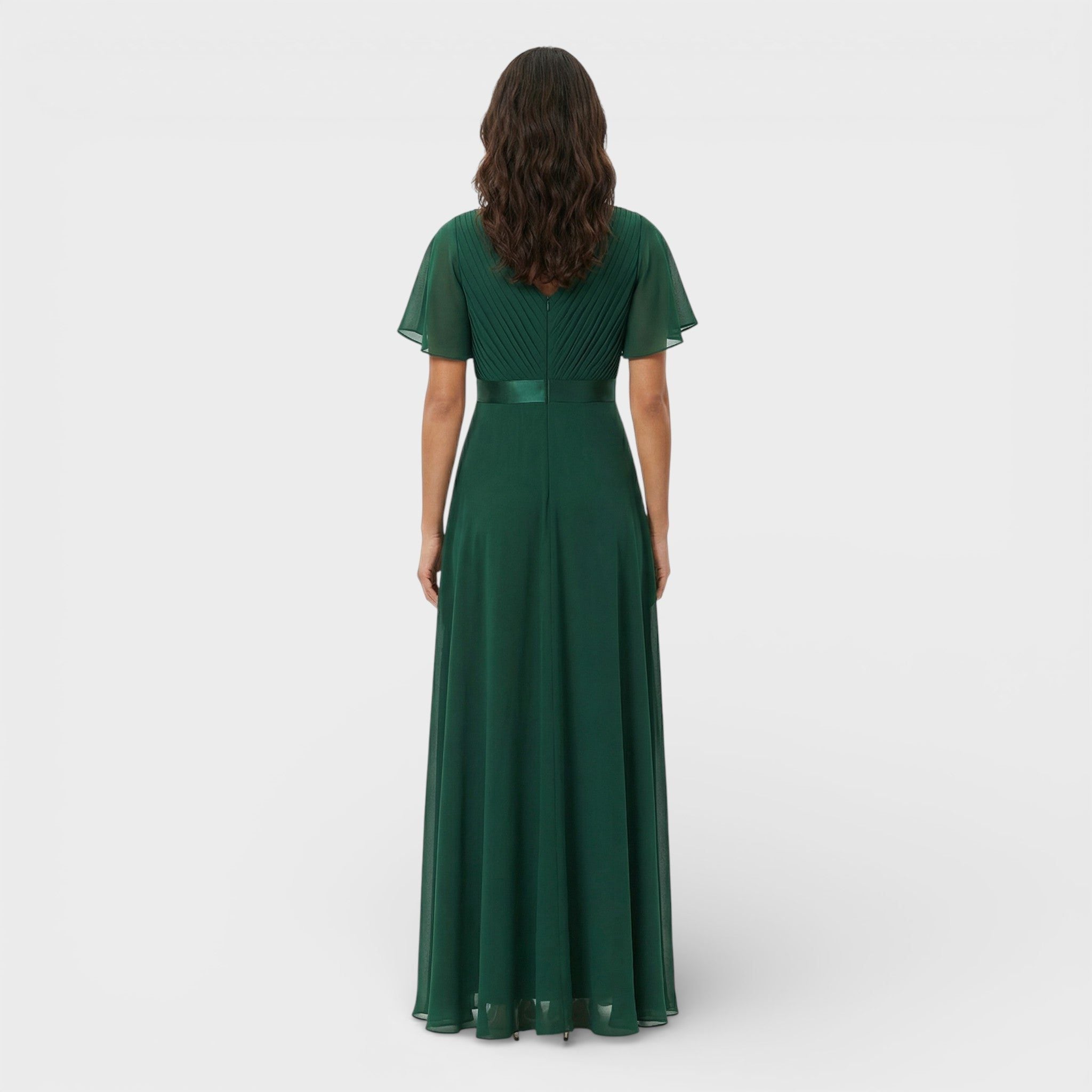 Wedding Guest Pleated Maxi Dress with V-Neck for Women