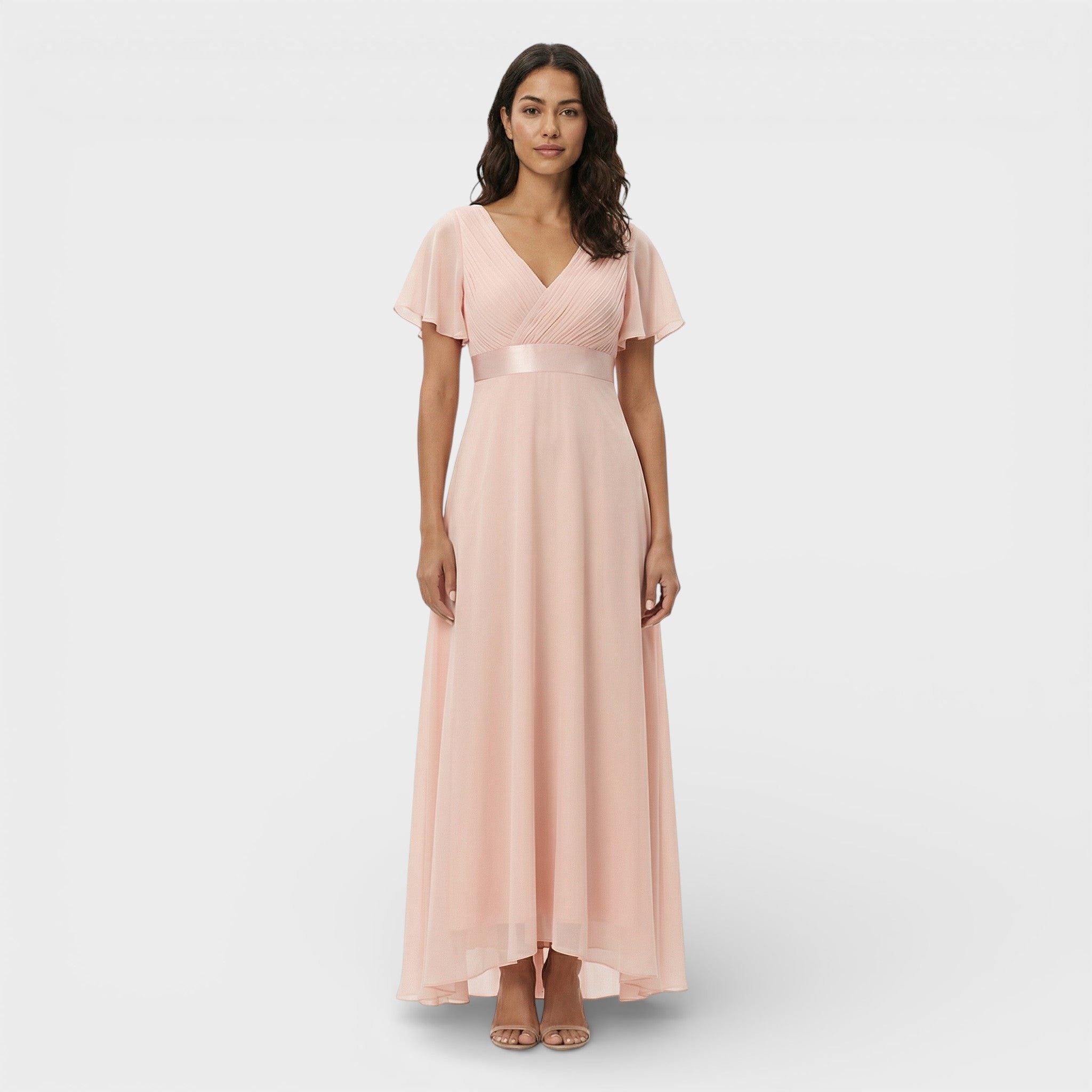 Wedding Guest Pleated Maxi Dress with V-Neck for Women