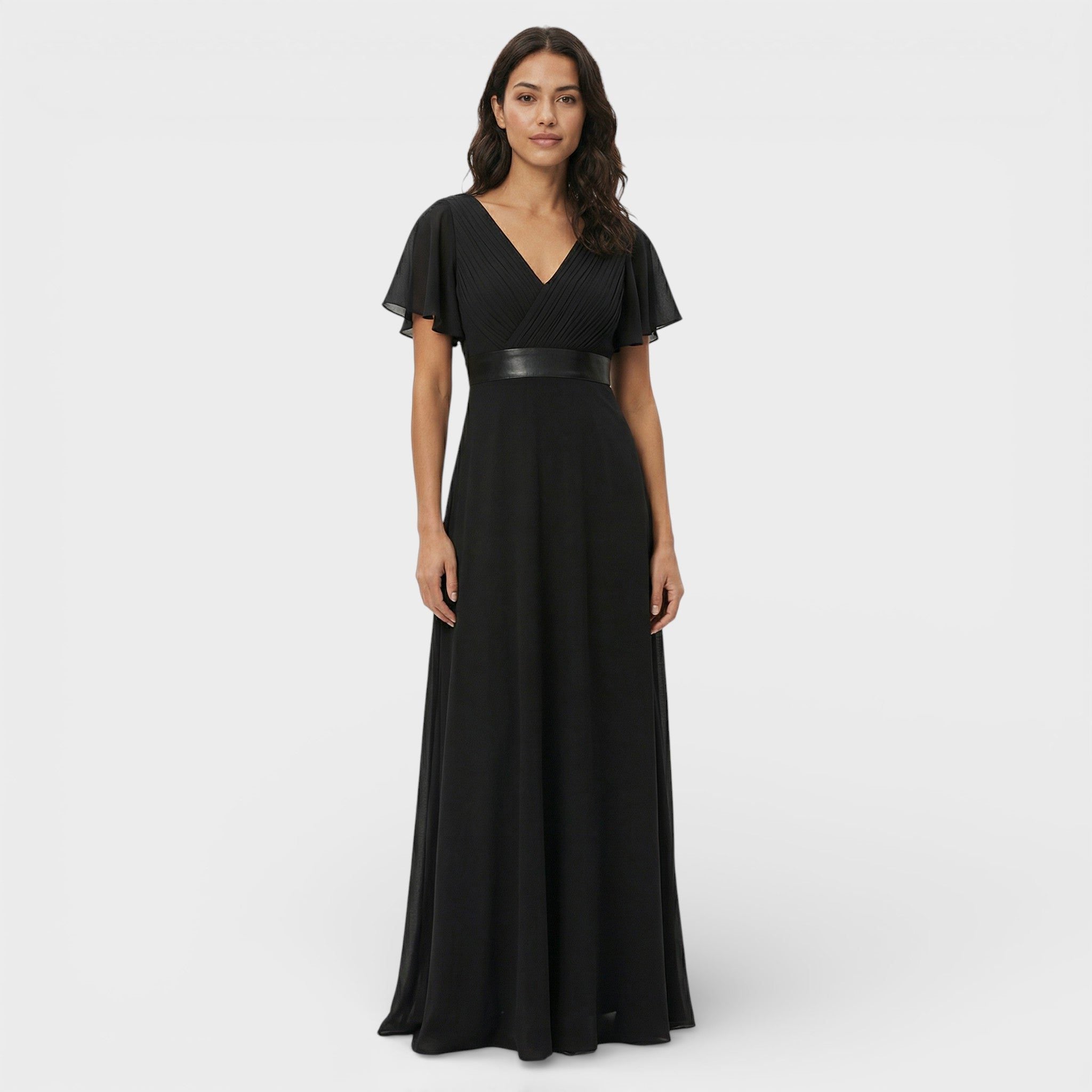 Wedding Guest Pleated Maxi Dress with V-Neck for Women