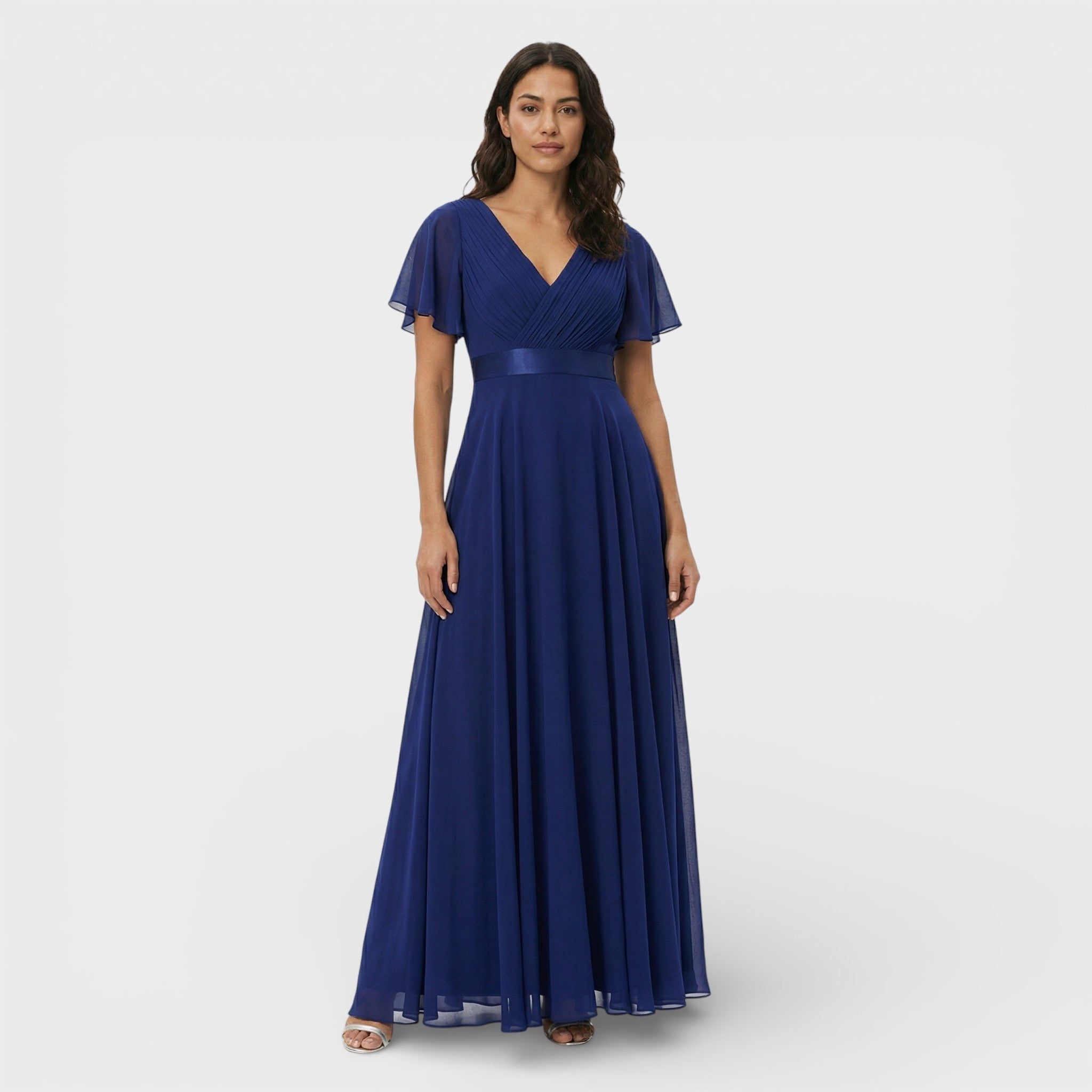 Wedding Guest Pleated Maxi Dress with V-Neck for Women