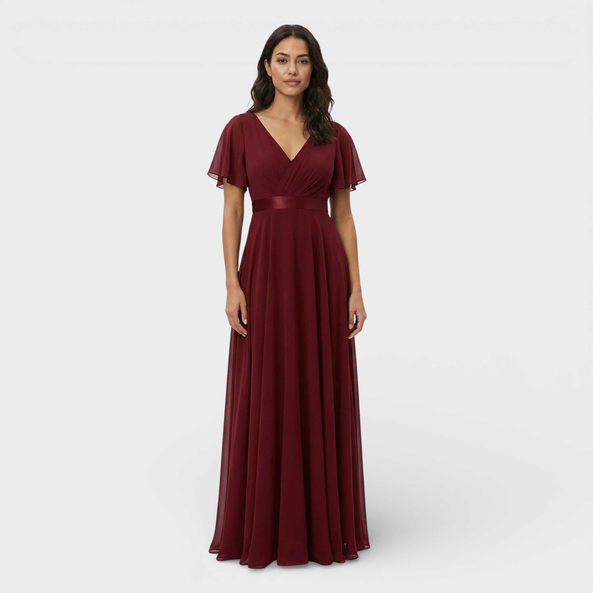 Wedding Guest Pleated Maxi Dress with V-Neck for Women