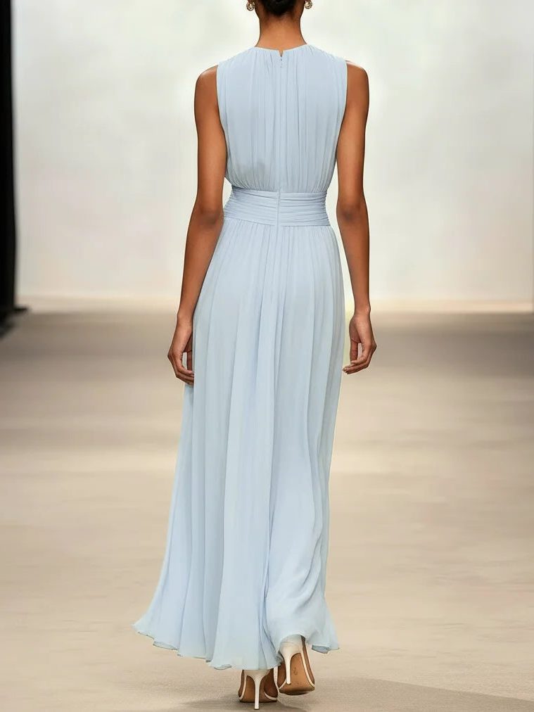 Wedding Guest Sleeveless A-Line Maxi Dress with Ruched Waist for Women