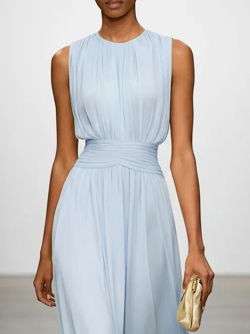 Wedding Guest Sleeveless A-Line Maxi Dress with Ruched Waist for Women