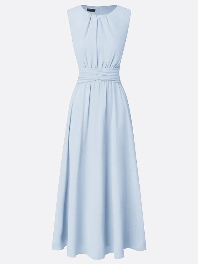 Wedding Guest Sleeveless A-Line Maxi Dress with Ruched Waist for Women