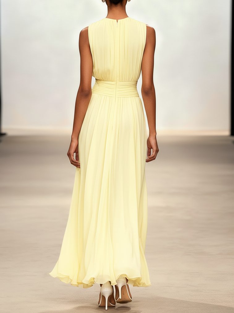 Wedding Guest Sleeveless A-Line Maxi Dress with Ruched Waist for Women