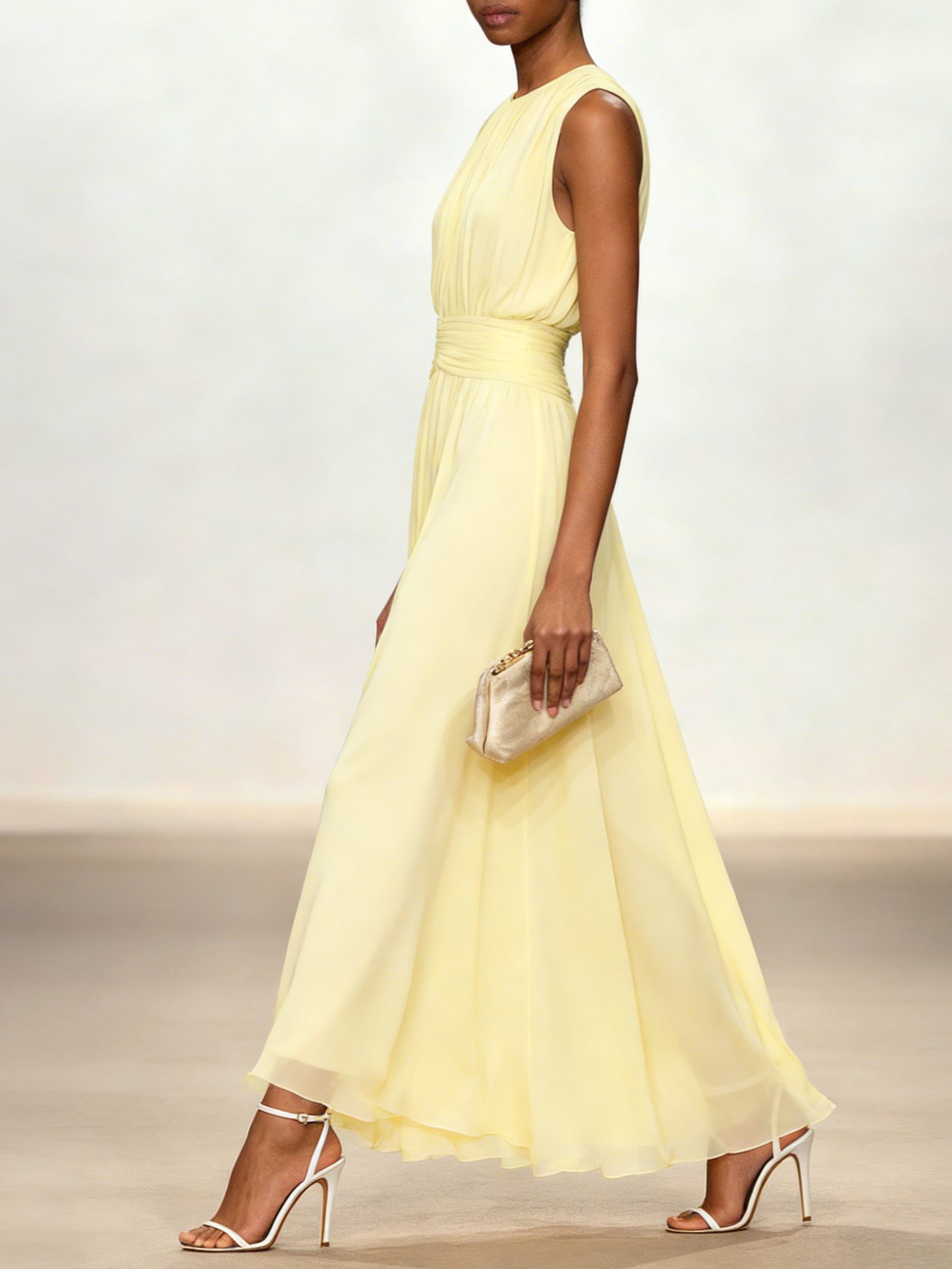 Wedding Guest Sleeveless A-Line Maxi Dress with Ruched Waist for Women