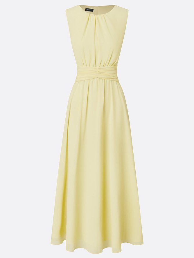 Wedding Guest Sleeveless A-Line Maxi Dress with Ruched Waist for Women