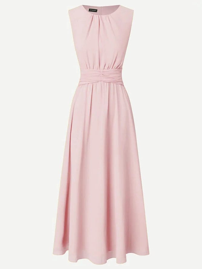 Wedding Guest Sleeveless A-Line Maxi Dress with Ruched Waist for Women